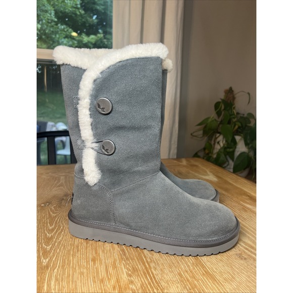 Koolaburra by UGG 1096409 Gray Kinslei Tall Suede & Faux Fur Boots Sz 9 NEW - Picture 1 of 8